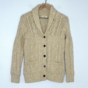 Vtg Ralph Lauren Denim & Supply Tan Cable Knit Cardigan M Cotton Shawl Collar